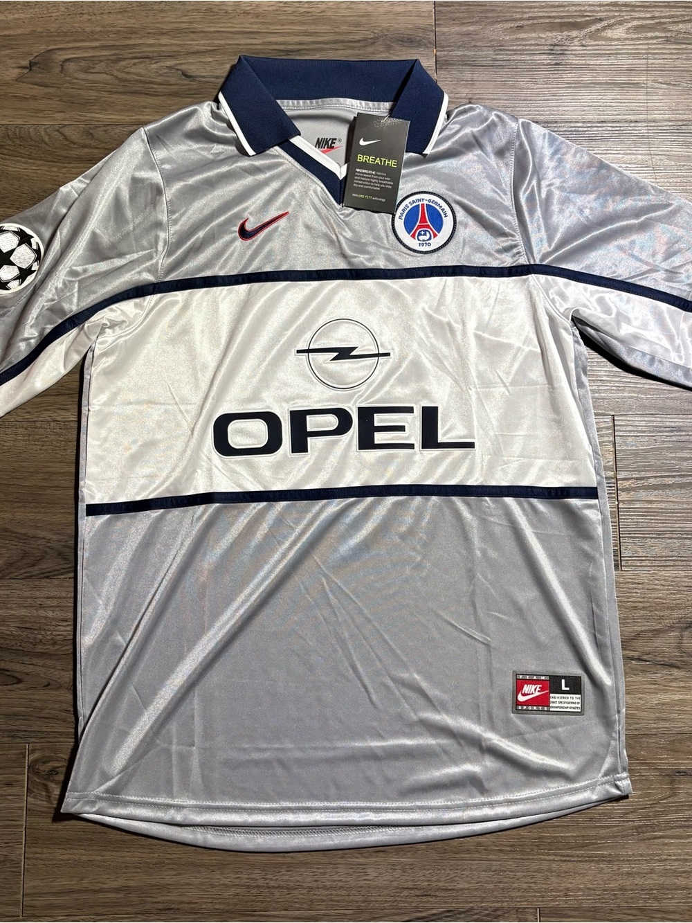 Nike Silver and Navy Paris Saint-Germain Breathe Soccer Jersey